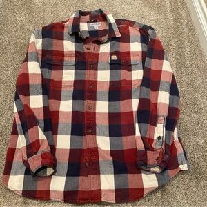 CARHARTT Men's XL Flannel Shirt RedBlue Plaid Heavyweight Work Casual All Cotton